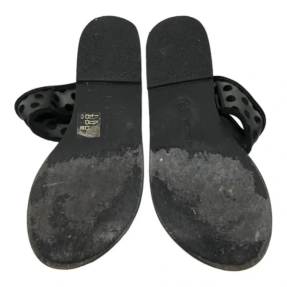 Ancient Greek Sandals Black Leather Sheer Polka Dot Toe Loop Slide Sandals 38 - Picture 11 of 14